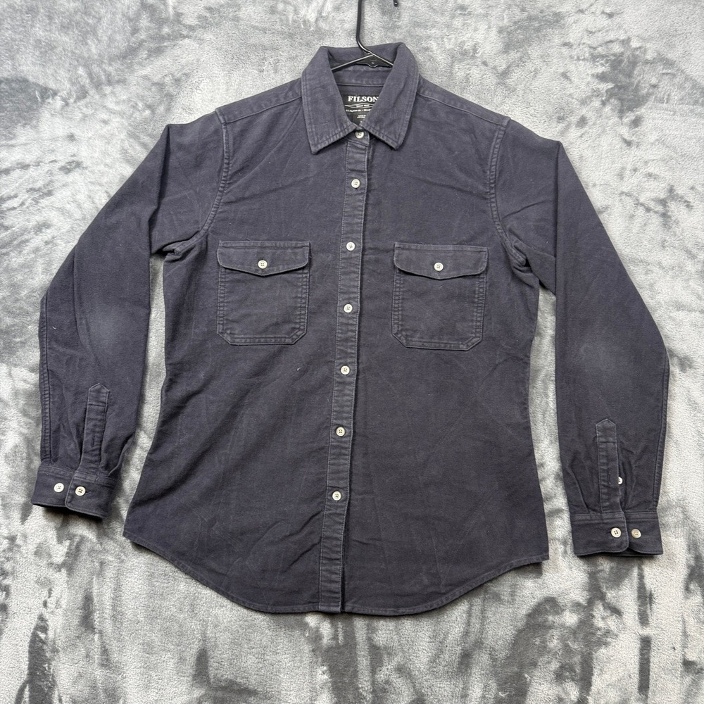 Filson Moleskin Shirt Womens Large Navy Blue Button Up Long Sleeve Workwear